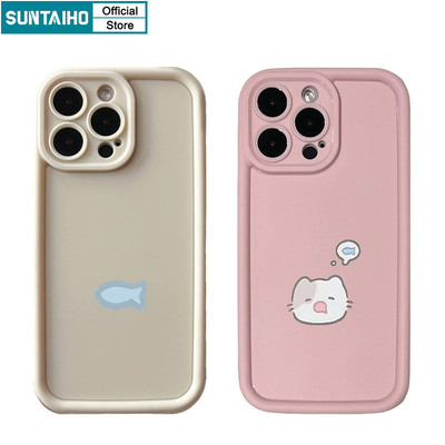 Suntaiho Vỏ Dễ Thương Độc Đáo Mèo Cá Cặp Đôi Họa Tiết Cặp Đôi Ốp Điện Thoại Cho Iphone 16 15 14 13 12 11 Pro Max IP 7 8 Plus Iphon X XR Xs Max Silicon Mềm Cao Cấp Chống Sốc Ốp Lưng