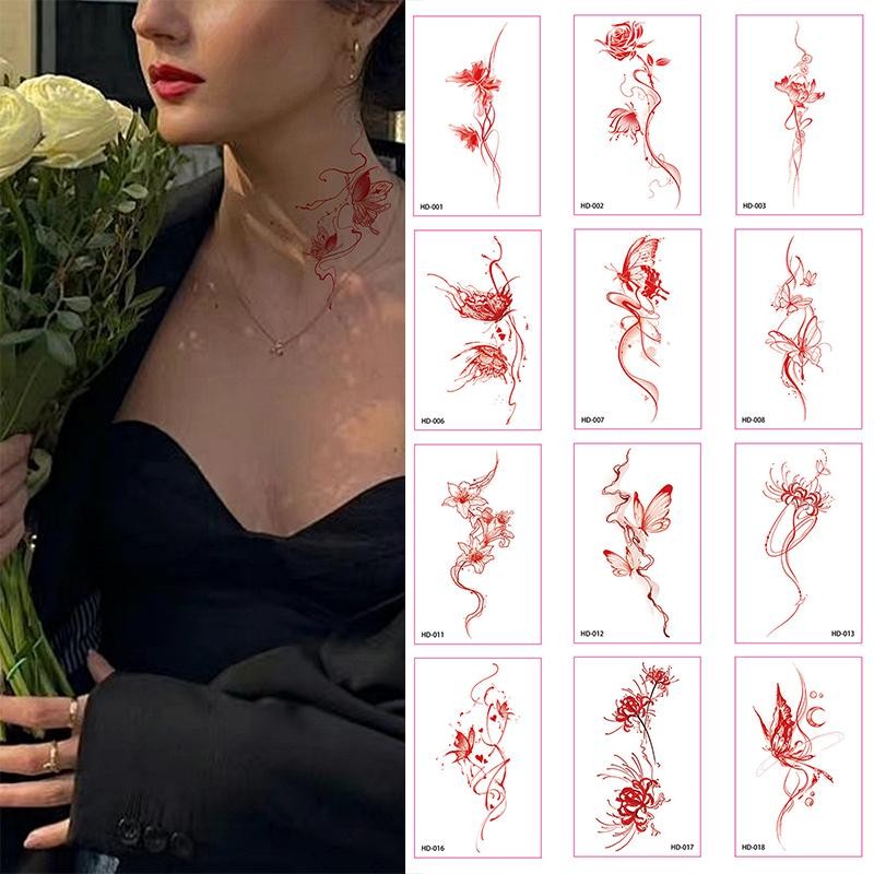 Bướm Đỏ Hình Xăm Tạm Thời Cho Nữ Cánh Tay Lãng Mạn Chống Thấm Nước Hình Xăm Dán Nghệ Thuật Lâu Dài H