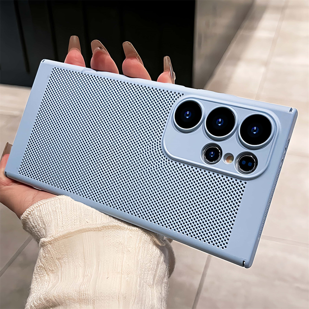 Ốp điện thoại lưới làm mát tản nhiệt cho Samsung Galaxy S22 S23 S24 S25 Ultra S22 + S23 + S24 + S25 Plus Bảo vệ toàn bộ ống kính Vỏ cứng mờ siêu mỏng
