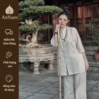 Pháp phục đi lễ chùa vải đũi thái ANYUEN - bộ đồ Phật tử thanh lịch truyền thống G20