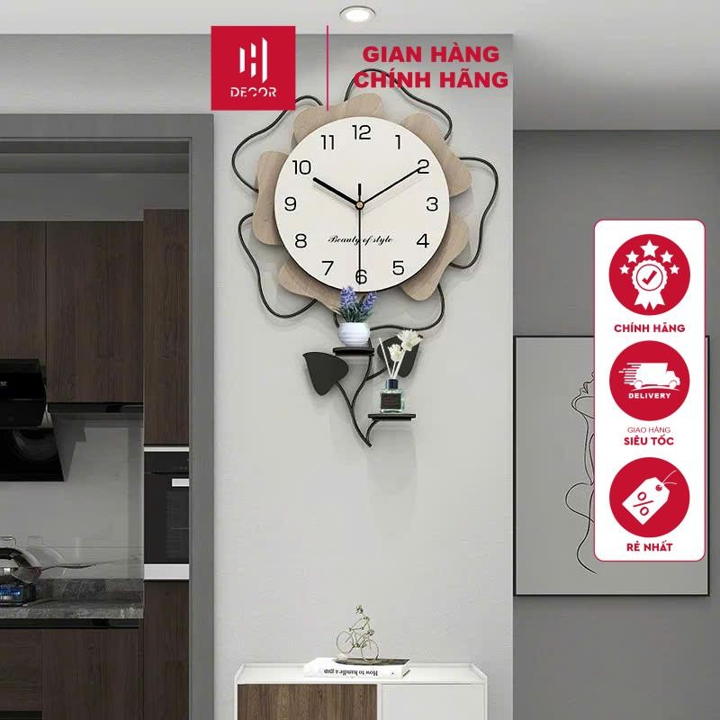 Đồng hồ treo tường trang trí hoa lá mang đến tài lộc may mắn, quà tân gia -  HDecor - 571