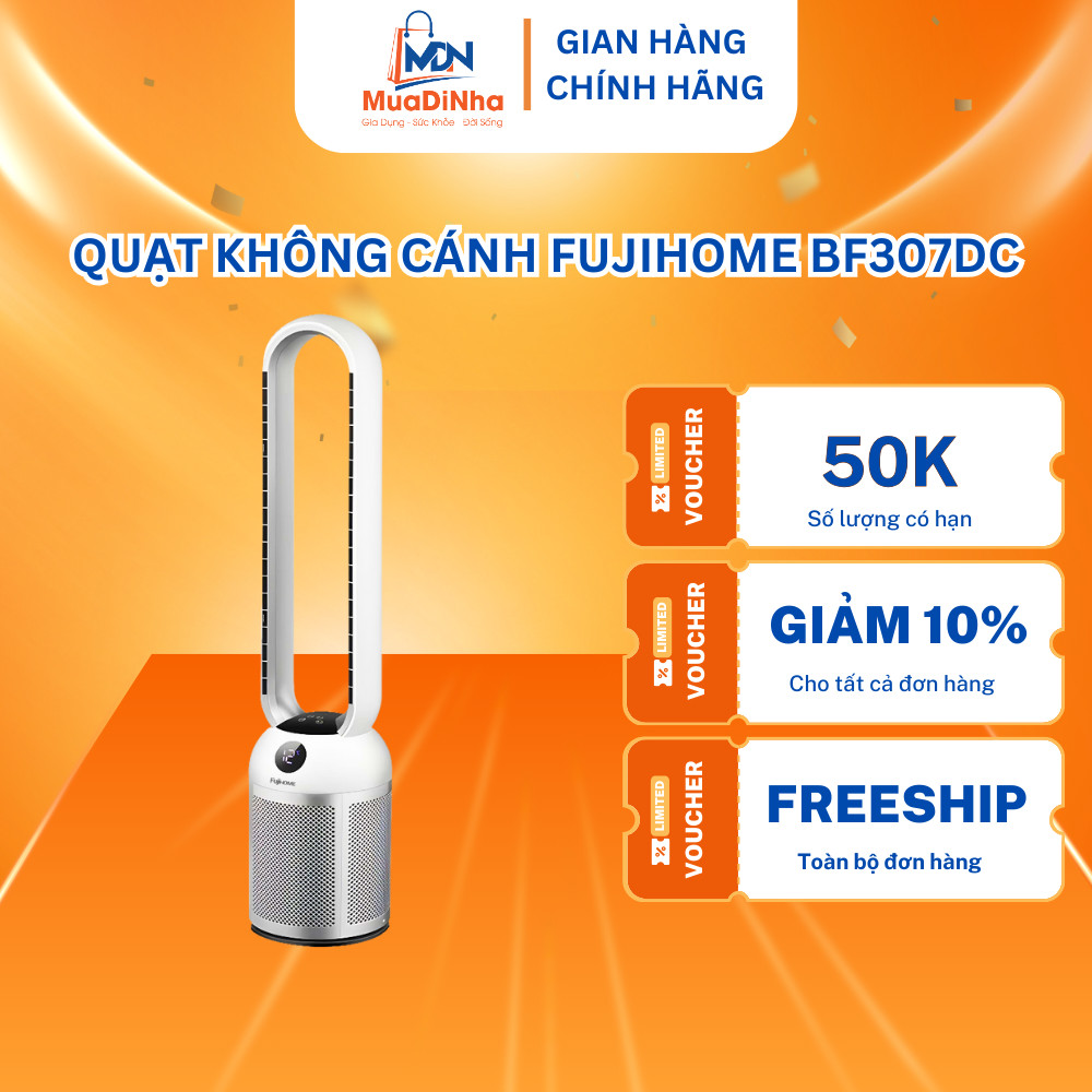 Quạt Không Cánh FUJIHOME BF307DC – Lọc Không Khí Ion Bạc, 24 Cấp Gió, Màn Hình LED – Bảo Hành 2 Năm