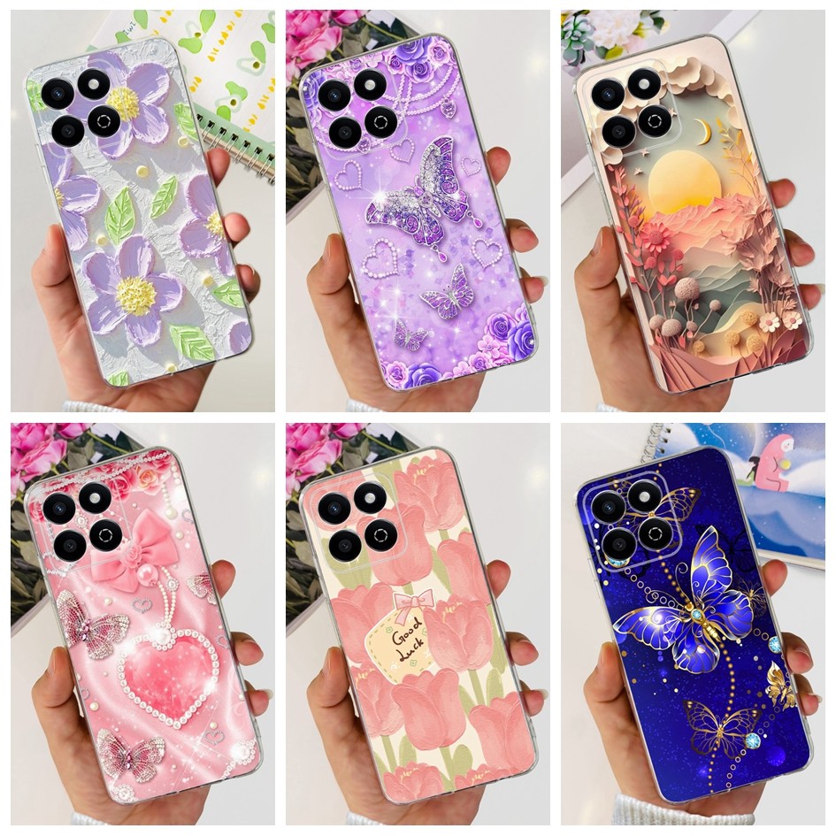Dành Cho Huawei Honor X7c 4G Vỏ Bướm Thời Trang Hoa Silicon Mềm Mỏng TPU Ốp Lưng Cho Honor X7c 2024 