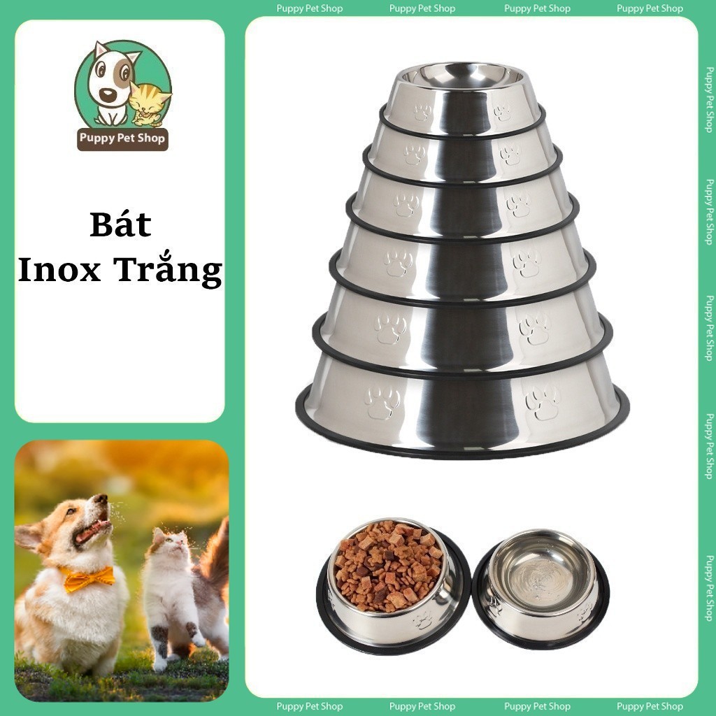Bát Ăn Inox Trắng Cho Chó Mèo