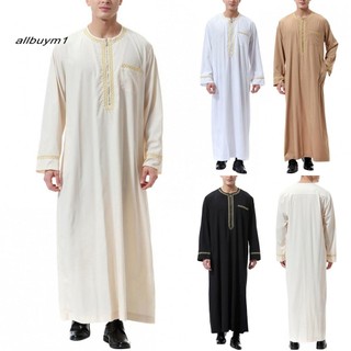 Alm-áo choàng nam mùa hè Retro cổ tròn nửa dây kéo dài tay dáng rộng Malaysia giữa