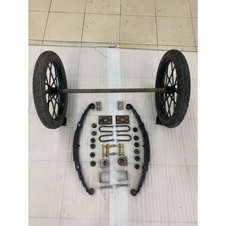Trục bánh xe lôi và bộ nhíp 6 lá dài 74 đầy đủ phụ kiện lắp nhíp. Trục thép đặc phi 28