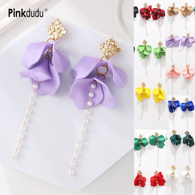 Thời Trang Kẹo Màu Series Hoa Thả Bông Tai Paiting Hợp Kim Kẽm Bông Tai Dài Nữ Trang Sức PD2229