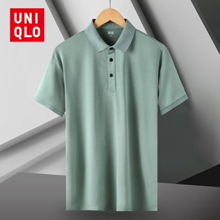 Uniqlo Mùa Hè Băng Lụa Áo Thun Nhanh Khô Cổ Áo Polo Tay Ngắn Nam Trung Niên Thanh Niên Người Cao Tuổi Áo Thun Rời Kích Thước Lớn