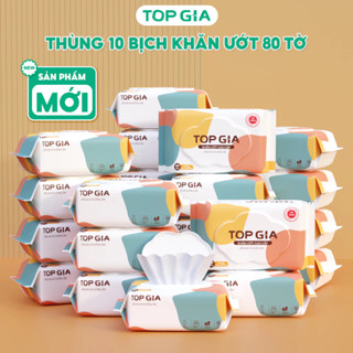 Giấy Top Gia Khăn ướt cao cấp Topgia 80 tờ 15x20cm mềm mại, không mùi không parabens dành cho em bé