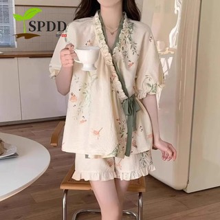 SPDD Ren Bộ Đồ Ngủ, Quần Short Cổ Chữ V Hoa Tay Váy Ngủ, Thời Trang Mới Phong Cách Trung Hoa Nữ Homewear Rời Hai Miếng Bộ Đồ Ngủ Nhà