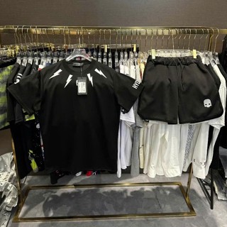   Trend  - Bộ Quần Áo Hydrogen Tia Sét Trắng Trend Set Áo Quần Chất Cotton Dày Dặn Dáng Rộng Nam Nữ TTDT759 