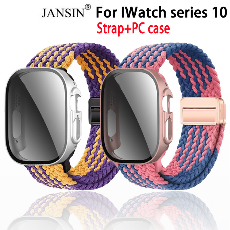 jansin Dây đeo khóa từ tính cho For IWatch series 10 46mm 42mm Vỏ PC cho+Vòng Nylon Vòng tay cho For
