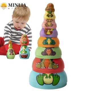 Búp bê làm tổ chồng MINLIA, Búp bê làm tổ khủng long họa tiết động vật 8 lớp, Thủ công mỹ nghệ Nga Phim hoạt hình thủ công 6 lớp Cốc xếp chồng Gams Chidlren Quà tặng