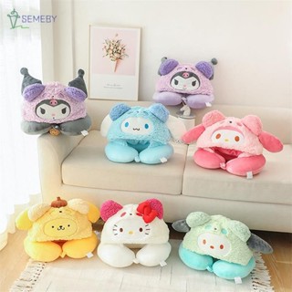 [Semeby] Gối hình chữ U có mũ trùm đầu Sanrio dễ thương Kuromi Hello Kitty Melody Pochacco Gối cổ Ghế ngồi ô tô Gối ngủ văn phòng Gối cổ Quà tặng BÁN HOT