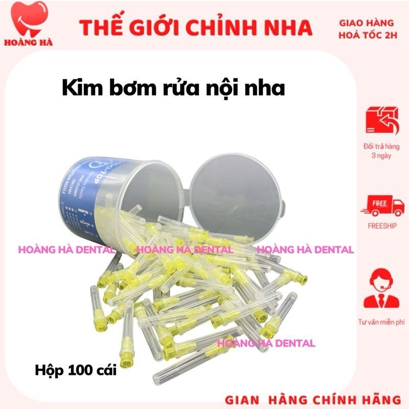 [Hộp 100cái] Kim bơm rửa nội nha 2 lỗ Kim bơm rửa nội nha 1 lỗ màu xám màu vàng