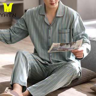 YHTN đồ ngủ nam quần áo mùa đông bông pyjama pijama bộ dài tay cho big size set bigsize cute cotton lông