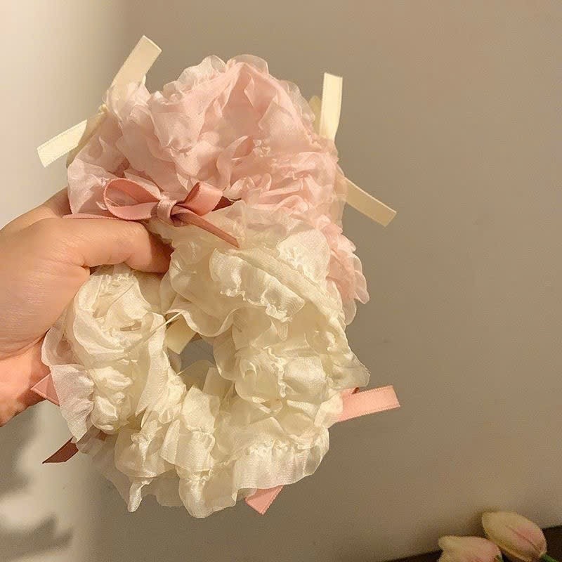 Dây Buộc Tóc Scrunchies Vải Lụa Ren Nhiều Lớp Đính Nơ Dễ Thương DC6