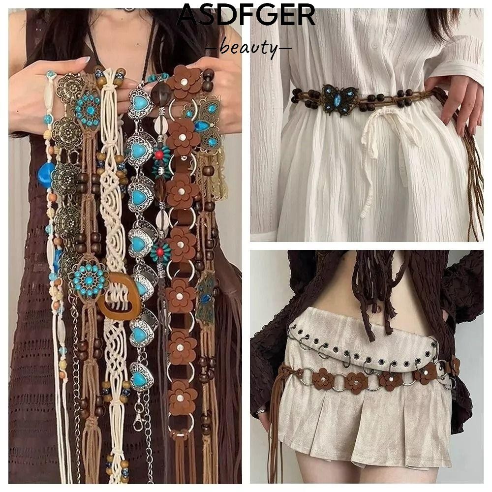 ASDFGER Dây Thắt Lưng, Dây Hợp Kim Bohemian Thắt Lưng Bướm Y2K Có Thể Điều Chỉnh Hoa Bohemian Thắt L