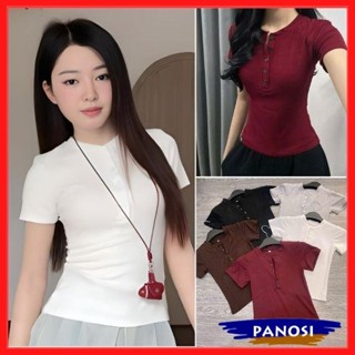 Áo thun nữ ôm body, áo thun cổ trụ phối cúc ngực chất cotton mềm mịn cao cấp A13-PANOSI