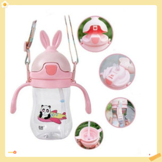 Bình đựng nước, bình tập hút cho bé hình thỏ, nhựa tritan an toàn, dung tích 250ml, có dây đeo, tay cầm tiện dụng