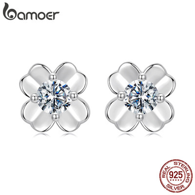 Bamoer Bạc 925 Bông Tai Bông Tai Cỏ Bốn Lá Moissanite Thiết Kế Trang Sức Quà Tặng Cho Nữ