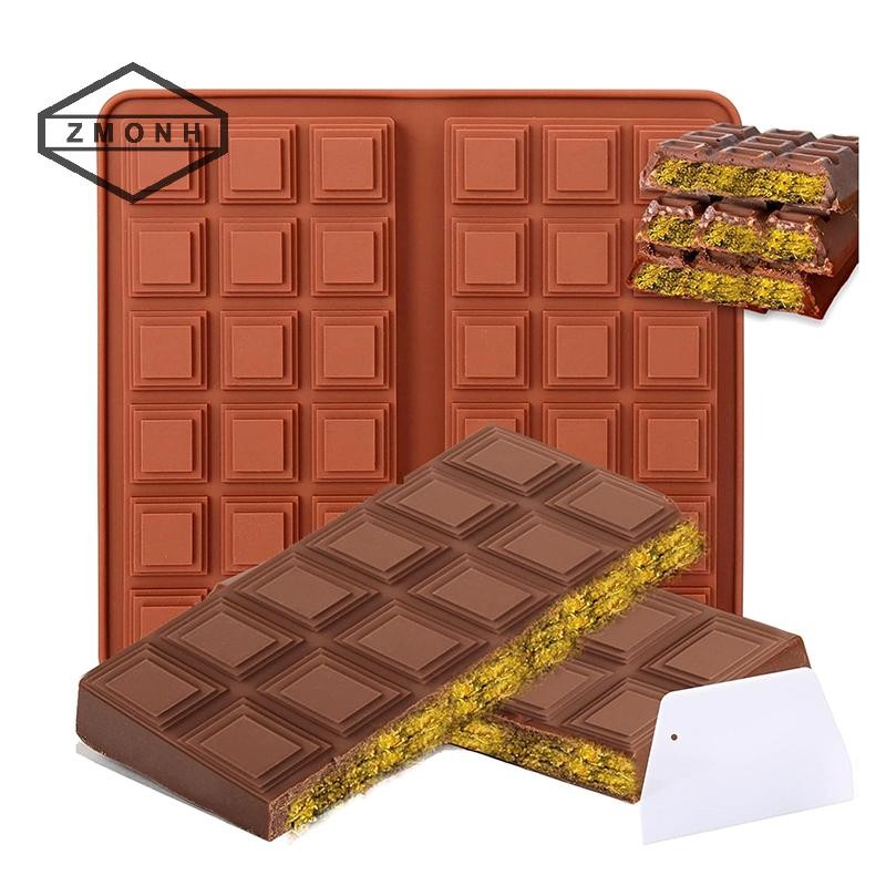 Zmonh Silicone Dubai Chocolate Bar Khuôn Cho Kẹo Chocolate Quả Hồ trăn Nhồi Bông Thanh Socola DIY Kh