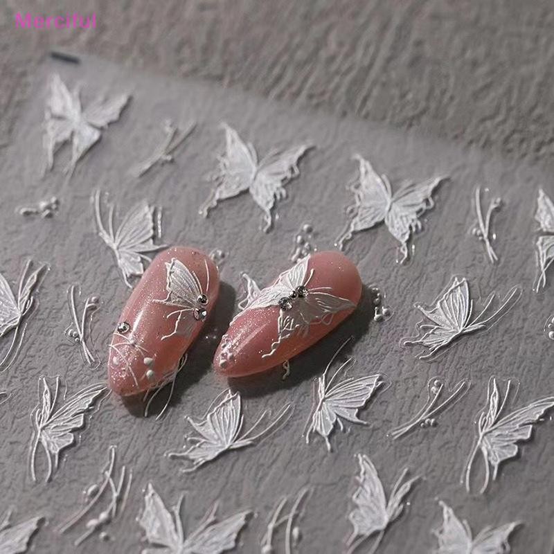 [Mer] Miếng dán móng tay màu trắng Giảm đau Lập thể Decal Dính Nail Art Salon DIY Nail Art Niềm đam 