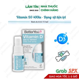 Vitamin D3 BetterYou 400IU dạng xịt, D3 thuần cho trẻ sơ sinh và trẻ nhỏ 15ml hỗ trợ miễn dịch