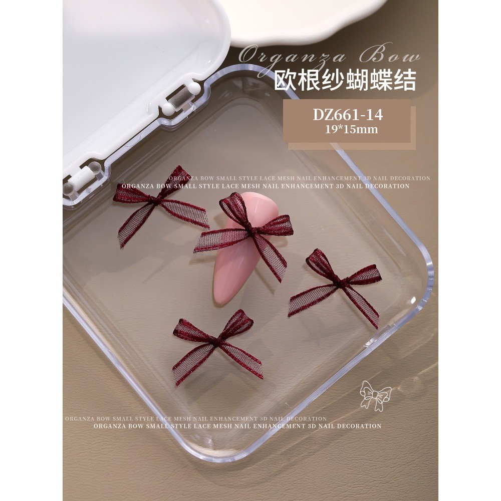 Set 5 nơ 10 nơ charm nơ vải tiểu thư nơ duy băng nơ lụa màu đỏ mùa tết trang trí móng nail cho dân c