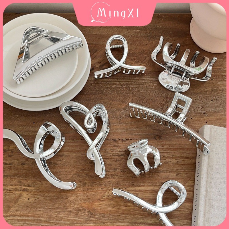 Kẹp Tóc Bạc Nữ Lưng Đầu Cao Cấp Tối Giản Cá Mập Kẹp Phụ Kiện Tóc