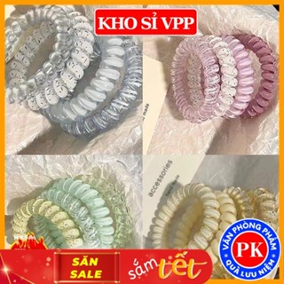 Bộ 4 dây buộc tóc dây điện thoại, dây cột tóc đơn giản nhiều màu lò xo, phụ kiện tóc thời trang cho nữ E1988