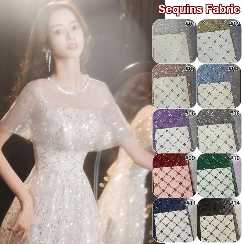 1yard*130cm Elegant Embroidery Beaded Sequins Lace Fabric Wedding Party