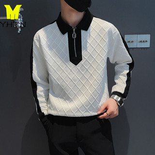 YHTN áo polo sweater dài tay nam trắng mùa đông cho sweater có cổ boy phố nỉ sưeater dài tay phông thu cổ cao local brand thun swt hàn quốc hoodie bigsize big size tròn dữ nhiệt bộ giữ ao lót lông