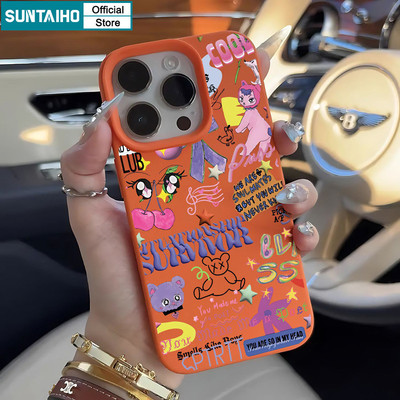 Suntaiho Sống Động Và Thoáng Mát Phong Cách Graffiti Màu Cam Họa Tiết Ốp Lưng Điện Thoại Silicon Mềm Cao Cấp Chống Sốc Cho iPhone 11 12 13 14 15 16 Pro max IP 7 8 Plus Iphon X Xs XR Xs max