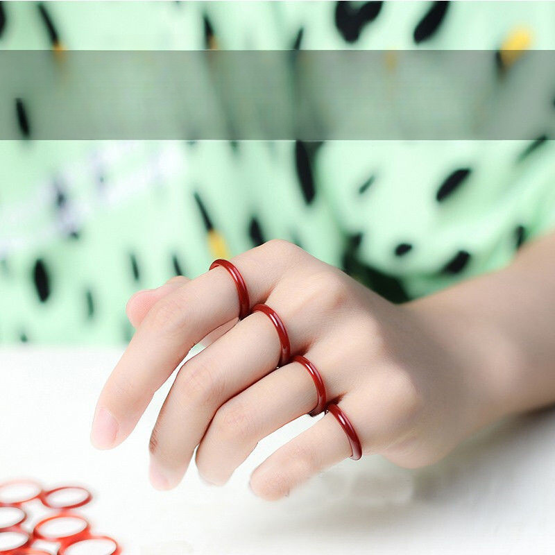 2025 Nhẫn Ngọc Jade Dây Mỏng Nhẫn Ngọc Băng Siêu Mỏng Nhẫn Agate Đỏ Nhẫn Đuôi Nam Agate