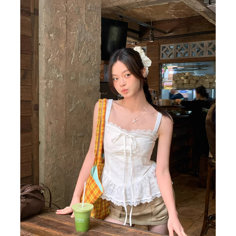 (ẢNH THẬT) Áo hai dây Yummy  phối ren bèo vintage tiểu thư, Áo croptop nữ trẻ trung A76 | BigBuy360 - bigbuy360.vn