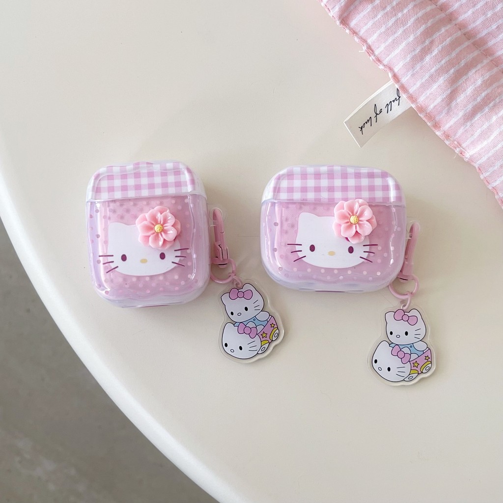 Thích hợp cho tai nghe GOOOJODOQ J201 J206 Case ốp tai ng Vỏ tai nghe hình hoa 3D dễ thương Hello Ki