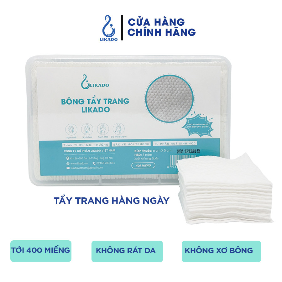 Bông tẩy trang Likado hộp 400 600 miếng kích thước  6cmx5cm  