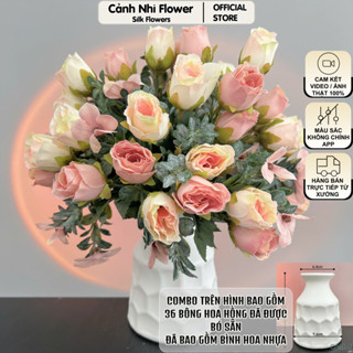 (Tặng bình) Bình hoa hồng Anh Quốc – Bình hoa để bàn hoa giả decor trang trí phòng khách – Cảnh Nhi Flower