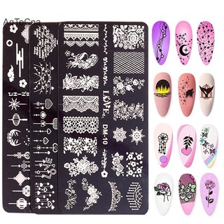 Aqtocna Tấm Dập Móng Tay Pring Stencil Làm Móng Tay Nghệ Thuật Tem Mẫu Dụng Cụ Làm Móng HGVN