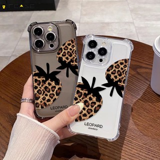Dành Cho Huawei Mate 60 50 40 30 Pro Ốp lưng Nâu Da Báo In Dâu Ngọt Ngào Đen Trong Suốt Trong Suốt Dễ Thương Túi Khí Chống Sốc Đơn Giản Vỏ Mềm Ốp Lưng