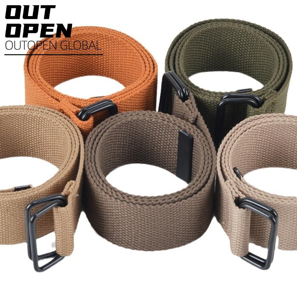 Thắt lưng quần OUTOPEN, Free Punch Double Ring Buckle Canvas Belt, Vải vải thời trang Vải Cotton Vải