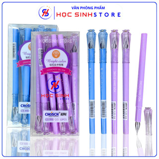 Hộp 12 Cây Bút Gel Chosch CS-956 Ngòi Kim 0.5mm Đầu Bút Hình Kim Cương ( Mực Xanh/Tím ) Mực Đều  - VPP Học Sinh Store