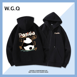  【W.G.Q  Áo Hoodie nam dài tay có dây kéo có túi in hình gấu trúc 