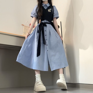 【Bess's house váy sang chảnh+áo gile,set váy dài,set đồ nữ đi chơi,đồ bộ nữ sang chảnh,Dopamine Phù Hợp Với 2024 Sinh Viên Sọc Polo Ren-up Áo Sơ Mi Tay Ngắn Đầm Đại Học Á,set váy nữo Vest Hai Mảnh Cho Nữ,thời trang nữ,đồ set nữ