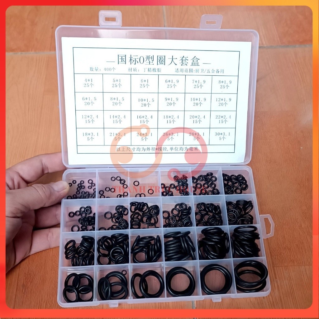 Hộp 400 gioăng cao su, 200 ron cao su thay thế băng tan, ron chỉ cao su 24 size chịu dầu chịu nhiệt 