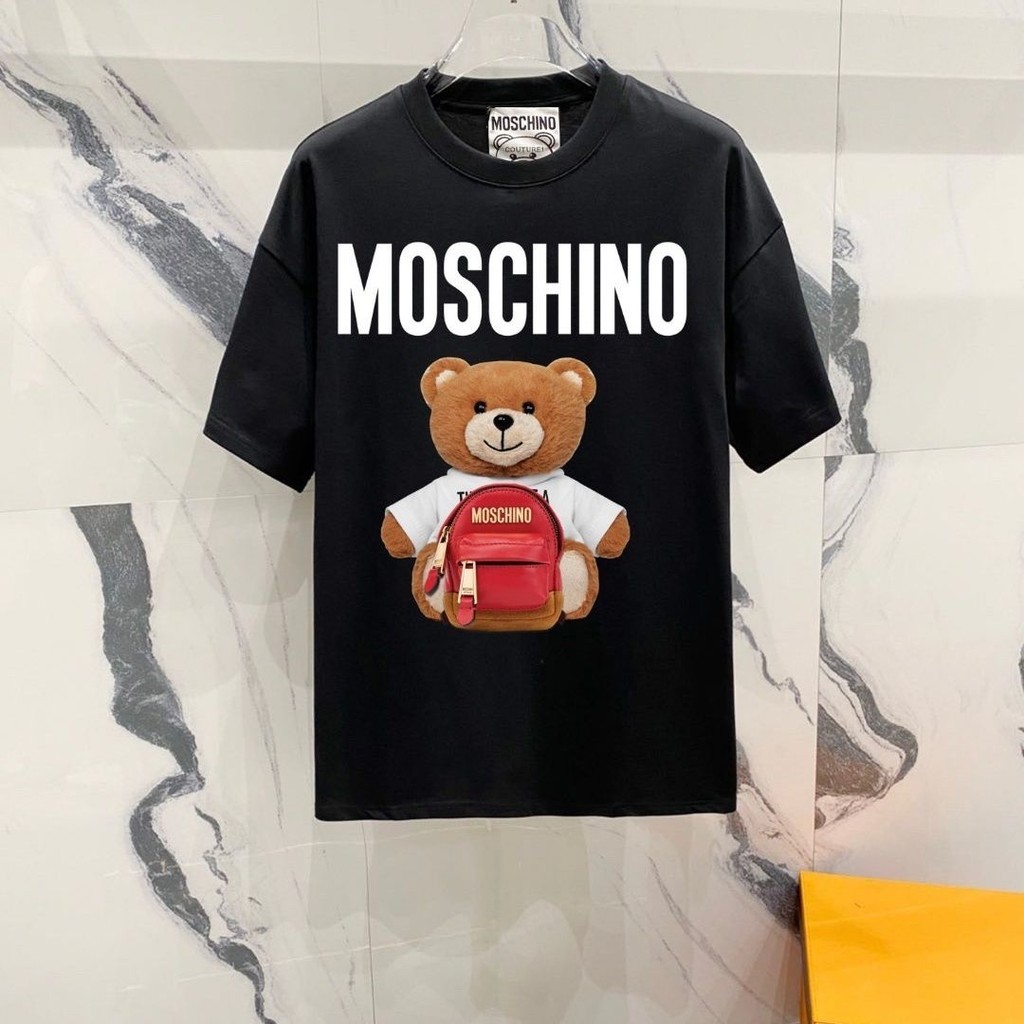 Moschino Gấu Dễ Thương Cặp Đôi Cotton Nguyên Chất Tay Ngắn Đường Phố Rời Áo nam Nữ