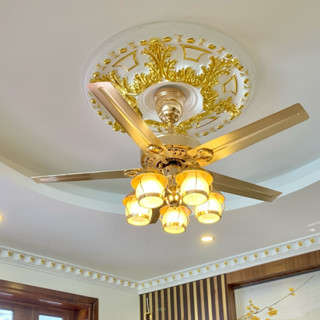 Quạt trần đèn 5 cánh, 5 Chao đèn khung kim loại, Động cơ DC Lõi đồng siêu êm, siêu mát, Hàng Loại 1
