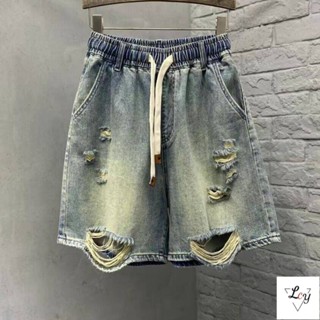 Quần denim cỡ lớn, quần jean năm điểm đã giặt, quần short Hàn, quần short ống rộng, quần short ống rộng, Quần Denim Ống Rộng Rách 2025, quần ống rộng ống đứng mỏng