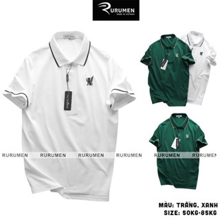 Áo Thun Nam Rurumen - Áo Polo Nam Cổ Bẻ - Áo Thun Nam Có Cổ Thêu Logo Big SIze Trắng Rêu